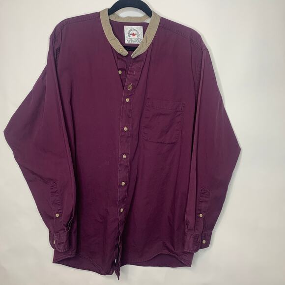 Vintage Burgundy Khaki Collarless Button Up Shirt XL? - Picture 1 of 6